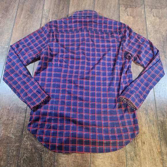 Buttercloth Shirt Men's L Regular Fit Blue Red Check Preppy Flip Cuff Button Up - Picture 11 of 11